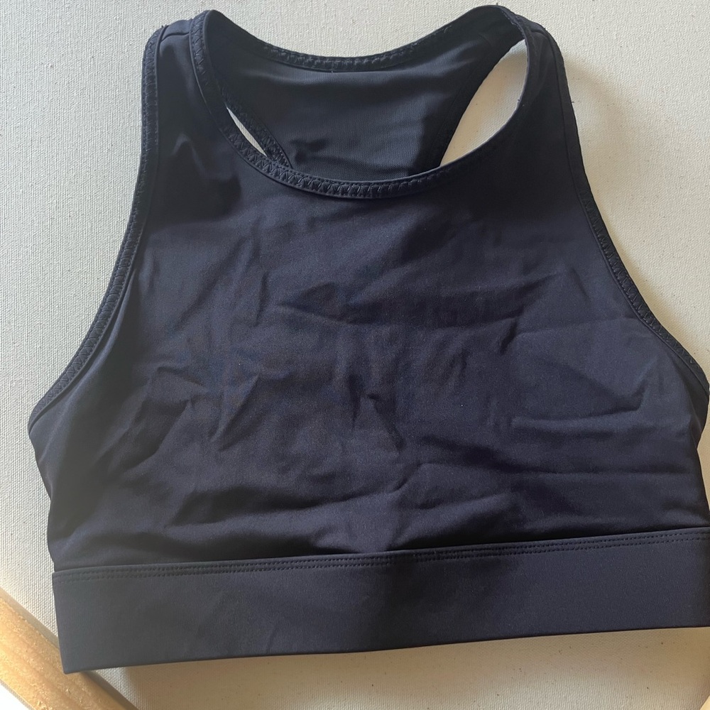High neck Fabletics Black Seamless Sports Bra with Racerback